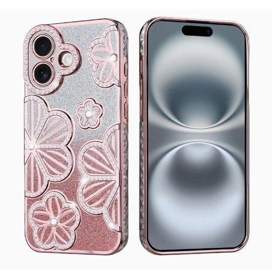 iPhone 16 ケース 透明 きらきら 黄ばみなし 衝撃吸収 花柄 スマホケース 薄型 軽量 指紋防止 q-001