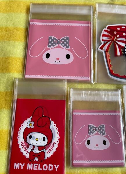 B OPP袋 マイメロ 3種 各10枚 30枚 シール付き おまけ付き ラッピング袋 おすそわけ かわいい ピンク 赤