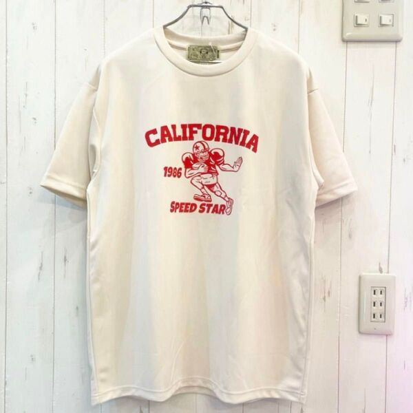 SALE 新品 タグ付きSPEED STAR吸水速乾アメカジDRY Tシャツ アイボリー Lサイズ クルーネック 半袖