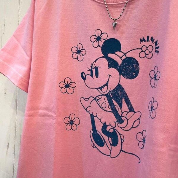 新品 ミニーマウス フラワー Tシャツ ピンク Mサイズ 半袖 大人カジュアル
