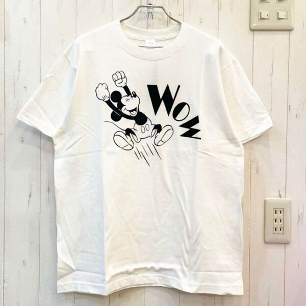 新品 ミッキー プリント Tシャツ 半袖 ユニセックス ホワイト カジュアル 男女兼用 Lサイズ ペア◎ ギフト◎