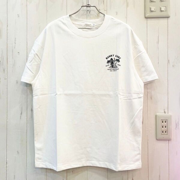 新品 バニー サーフ半袖Tシャツ フロントプリント ユニセックス サーフ スケート ホワイト Lサイズ ユニセックス ペア◎