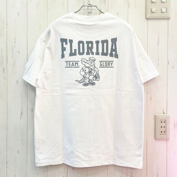 新品 タグ付き バックプリント Tシャツ アメカジ FLORIDA TEAM. GLORY ホワイト Lサイズ 半袖Tシャツ