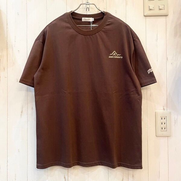 新品 アウトドア ロゴ ワンポイント イラストプリント クルーネック半袖Tシャツ ブラウン Mサイズ