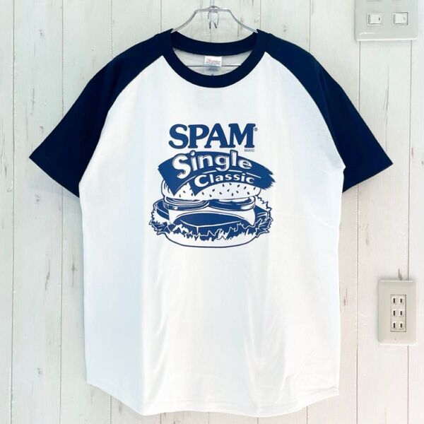 新品 SPAM RAGLAN SINGLE CLASSIC Tシャツ スパム アメリカン雑貨 ラグラン ネイビー Lサイズ