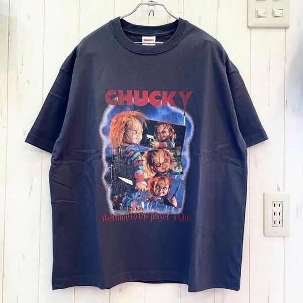 新品 CHUCKY チャッキー チャイルド・プレイ Tシャツ チャコール 半袖Tシャツ ヴィンテージライク ユニセックス Lサイズ