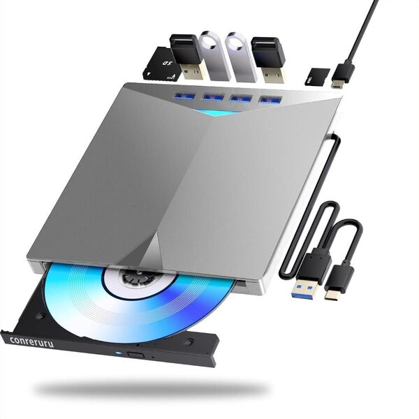 外付けDVD CDドライブUSB-A+Type-cインターフェイス対応ポータブル