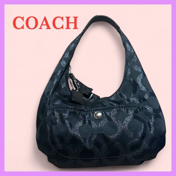 COACH コーチ ワンショルダー バッグ シグネチャー ブラック シルバー オプアート レディース ハンドバッグ