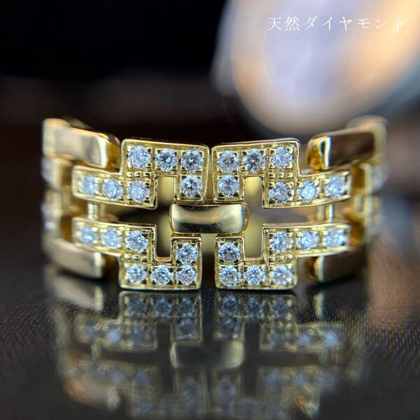 天然ダイヤモンド メタルブレス風 リング 計0.30ct K18