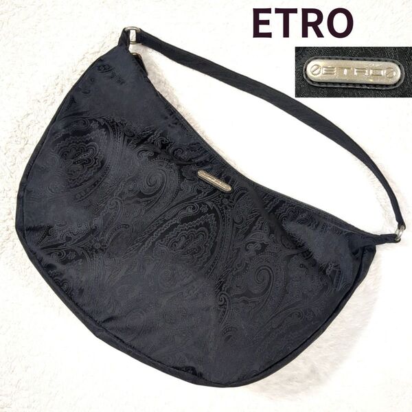ETRO エトロ ワンショルダーバッグ アクセサリーポーチ ロゴプレート ペイズリー柄 肩掛け レディース ブラック ナイロン
