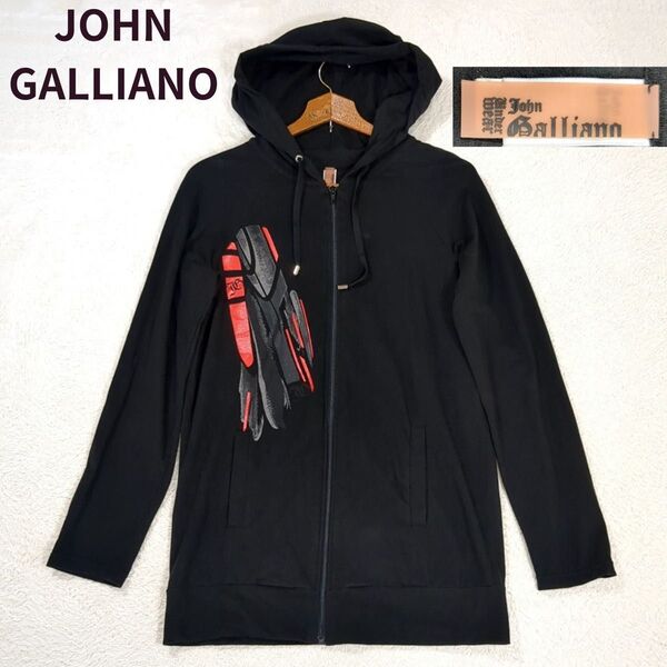 JOHN GALLIANO ジョンガリアーノ トップス パーカー ジップアップ 長袖 フード 薄手 レディース ブラック