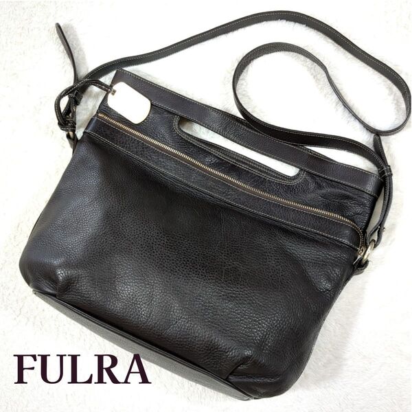 FURLA フルラ ハンドバッグ ショルダーバッグ 2way ロゴ型押し チャーム 手提げ 斜め掛け ダークブラウン レザー シボ
