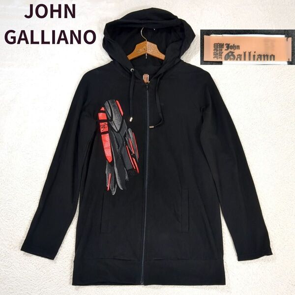 JOHN GALLIANO ジョンガリアーノ トップス パーカー ジップアップ 長袖 フード 薄手 レディース ブラック