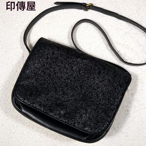 印傳屋 インデンヤ ショルダーバッグ 花柄 斜め掛け クロスボディ レディース 人気 定番 ブラック 黒 レザー