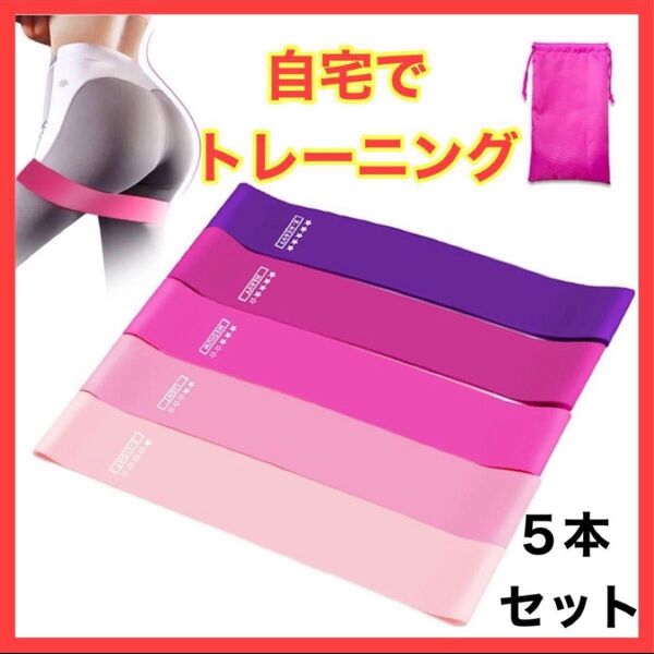 トレーニングチューブ エクササイズバンド 5本セット 収納袋付き