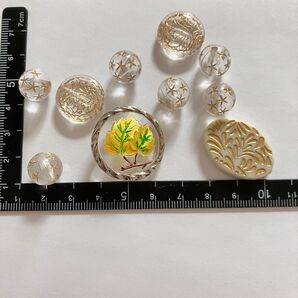 チェコ ガラスボタン まとめ売り クリア ゴールド 葉っぱ 星 模様 ヴィンテージ
