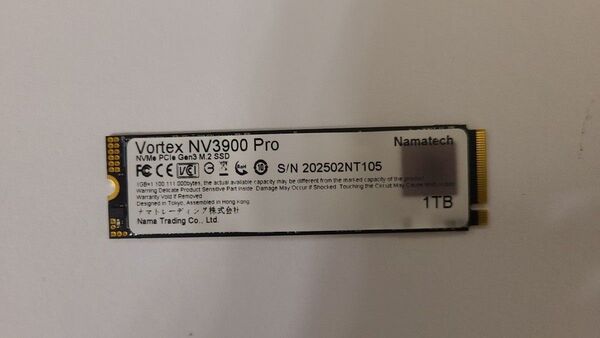 【ジャンク】Vortex NV3900 Pro M.2 2280 PCIe Gen3 NVMe 1TB 【SSD】