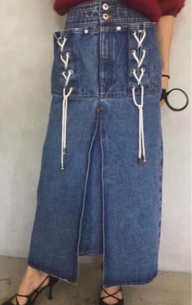 アメリ UNEVENNESS POCKET DENIM SKIRT ロングスカート M ブルー