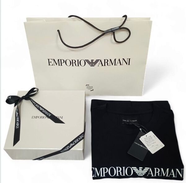 EMPORIO ARMANI エンポリオアルマーニ 国内正規品 タグ付き新品 Tシャツ ピマジャージー ロゴプリント メンズМ 黒
