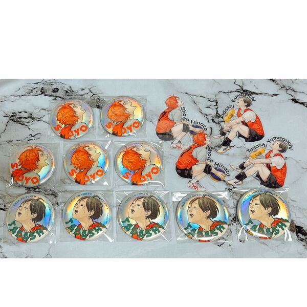 ハイキュー 東京遠征 メタリック缶バッジ 日向翔陽 山口忠 キャラクタークリアカード 合計14点
