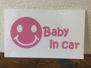 ★在庫整理Sale★■ baby in car ■スマイル　ニコちゃん　ステッカー ピンク