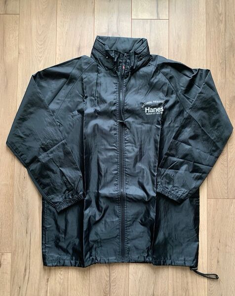Hanes ナイロンジャケット ブラックパーカー付ウィンドブレーカー レインウェア Lサイズ