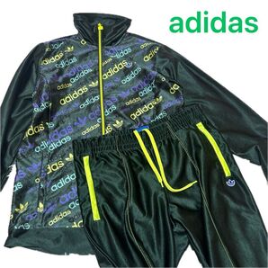 adidas アディダス トレフォイル 総柄 デザイン ジャージ セットアップ/トラックジャケットOサイズ/トラックパンツLサイズ