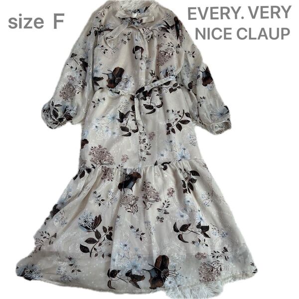 【EVERY.VERY NICE CLAUP】エブリー.ベリー ナイスクラップ 花柄 ロングワンピース ベルト付ドロストスリーブ