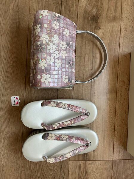 草履 バッグ セット 桜花模様 シルバー系 成人式 卒業式 結婚式 和装小物