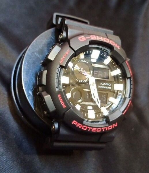 タイドグラフ付 黒 x 赤 GAX-100B G-SHOCK アナログ 潮位 温度計 月の満ち欠け測定 釣り ボート カヌー
