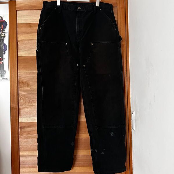 Carhartt カーハート ダブルニー カーペンター パンツ 黒 ブラック フェード 古着 ペインターパンツ 38 34