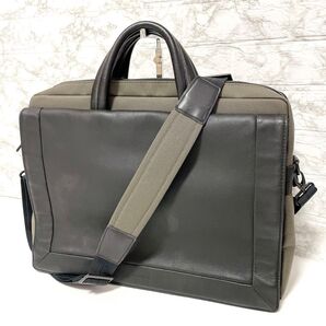 ★良品★LANVIN ランバン レザー ショルダーバッグ ブリーフケース 2way 黒×カーキ(416