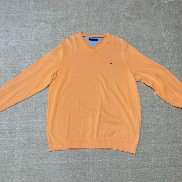 Tommy Hilfiger Vネックセーター オレンジ メンズ コットンニット XL
