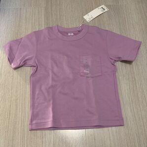 新品 ユニクロ エアリズムコットンクルーネックTシャツ 半袖 110 パープル 紫 ピンク エアリズム Tシャツ トップス 春 夏