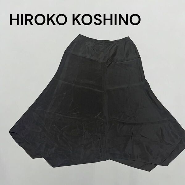 美品 HIROKO KOSHINO ヒロココシノ レディース スカート ブラウン シルク混 11号 フレアスカート 日本製 光沢