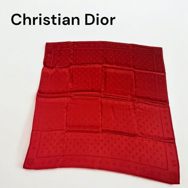 Christian Dior クリスチャン・ディオール スカーフ 赤 ロゴ シルク100% 87×87 レディース 美品 ブランド