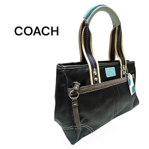 良品 COACH コーチ トートバッグ ハンプトンズ ウィークエンド ショルダー 肩掛け ブラック ナイロン 通勤通学 レディース
