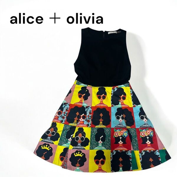 alice+olivia アリスアンドオリビア レディース ノースリーブワンピース ブラック 黒 S相当 上品 シンプル 良品
