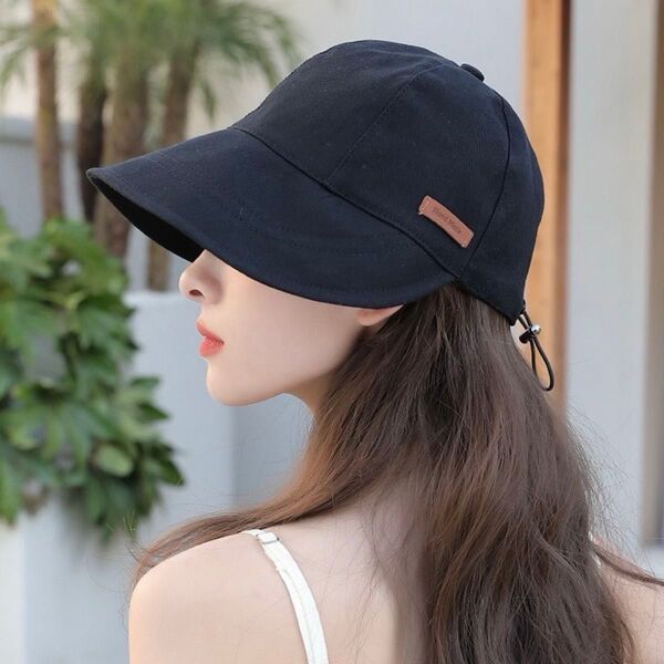 【新品】レディース つば広帽子 黒 バケットハット キャップ 夏用日除け UVカット