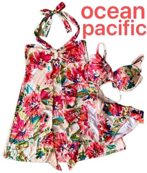 水着 ビキニ ワンピース 3点セット ニッキー ocean pacific 花柄 S 7S 体型カバー