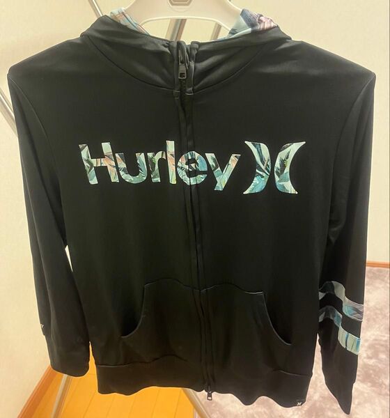 Hurley ジップアップラッシュガード ブラック ロゴ入り