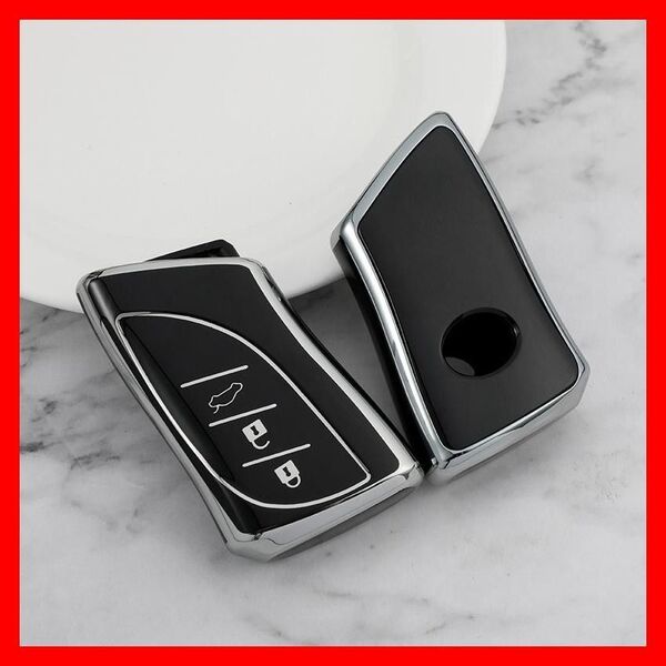 レクサス LEXUS スマートキーケース TPU キーカバー 新型NX/LC/ LS/UX/ES ブラック×シルバー