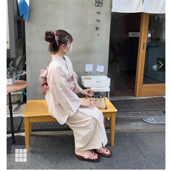 フラワー小花柄刺繍浴衣、帯2点セット〔ピンク)