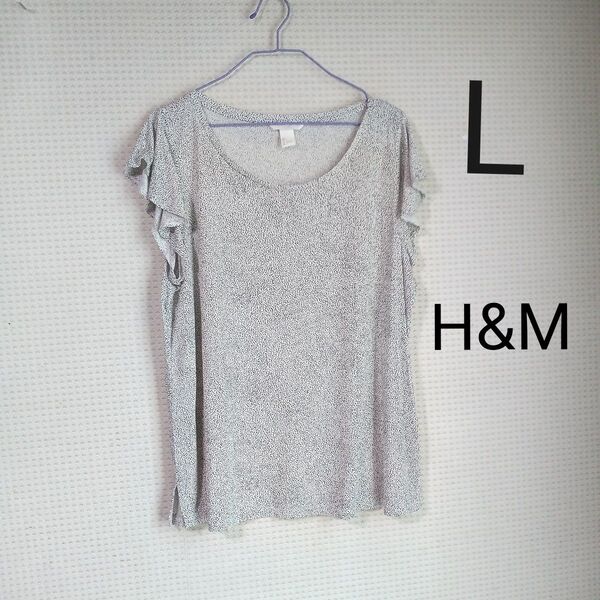 H&M ノースリーブカットソー ノースリーブ 半袖カットソー tシャツ トップス ダルメシアン フリル袖 薄手 レーヨン100%