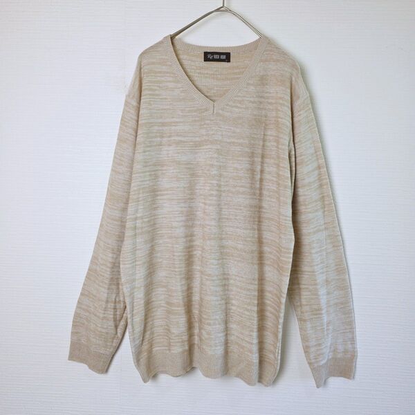 メンズ レディース トップス Vネック ニット セーター 薄手 ジェンダーレスファッション アイボリー系 サマーニット 春服 L