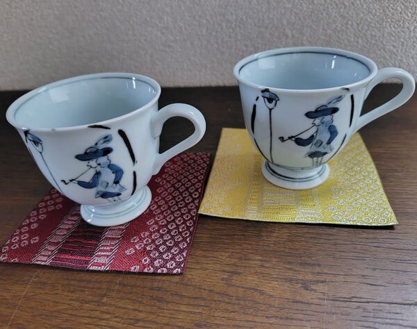 有田焼 陶華窯 古染付慕情 コーヒーカップ ペア 南蛮人 異人さん柄