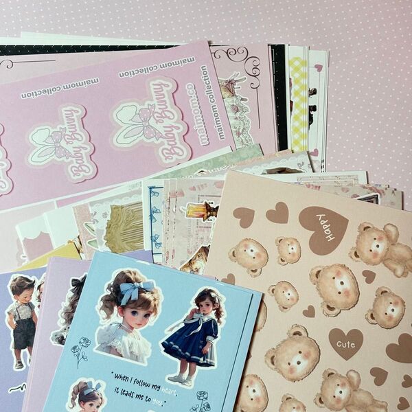 国内作家 コラージュシート コラージュペーパー デザインペーパー 女の子 くま