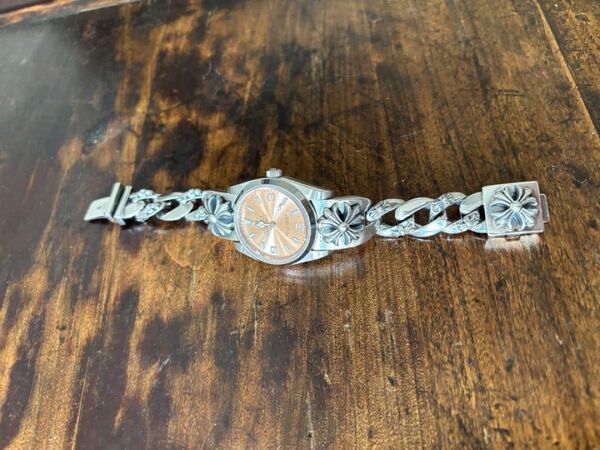 Watch ハーフフラワーウォッチ ベルト15.5cm JB114 925刻印 腕時計 シルバー チェーン ブレスウォッチベルト