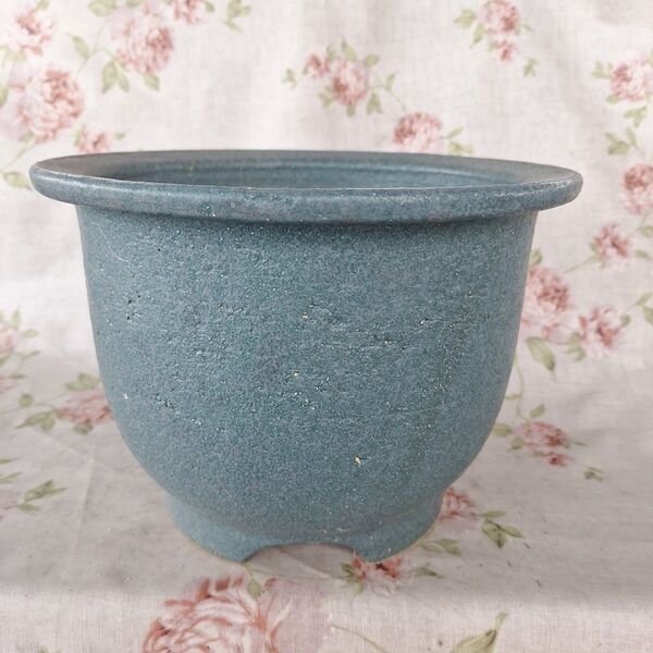 青緑色 丸型鉢 陶器製植木鉢 陶芸 窯 盆栽 園芸 ガーデニング 鉢361 盆栽鉢