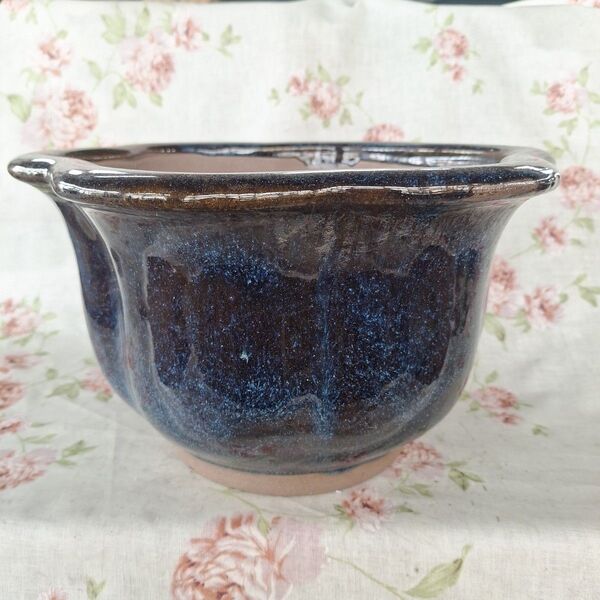 紺と黒色の植木鉢 陶器製 陶芸 窯 中国 盆栽 園芸 ガーデニング 鉢362 盆栽鉢
